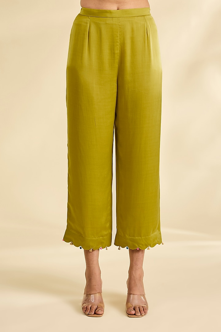 Yellow Crepe Floral Printed & Hand Embroidered Kaftan Kurta Set by Raji ramniq at Pernia's Pop Up Shop