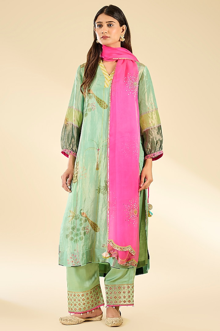 Multi-Colored Tissue & Modal Satin Floral Printed Kurta Set by Raji ramniq at Pernia's Pop Up Shop