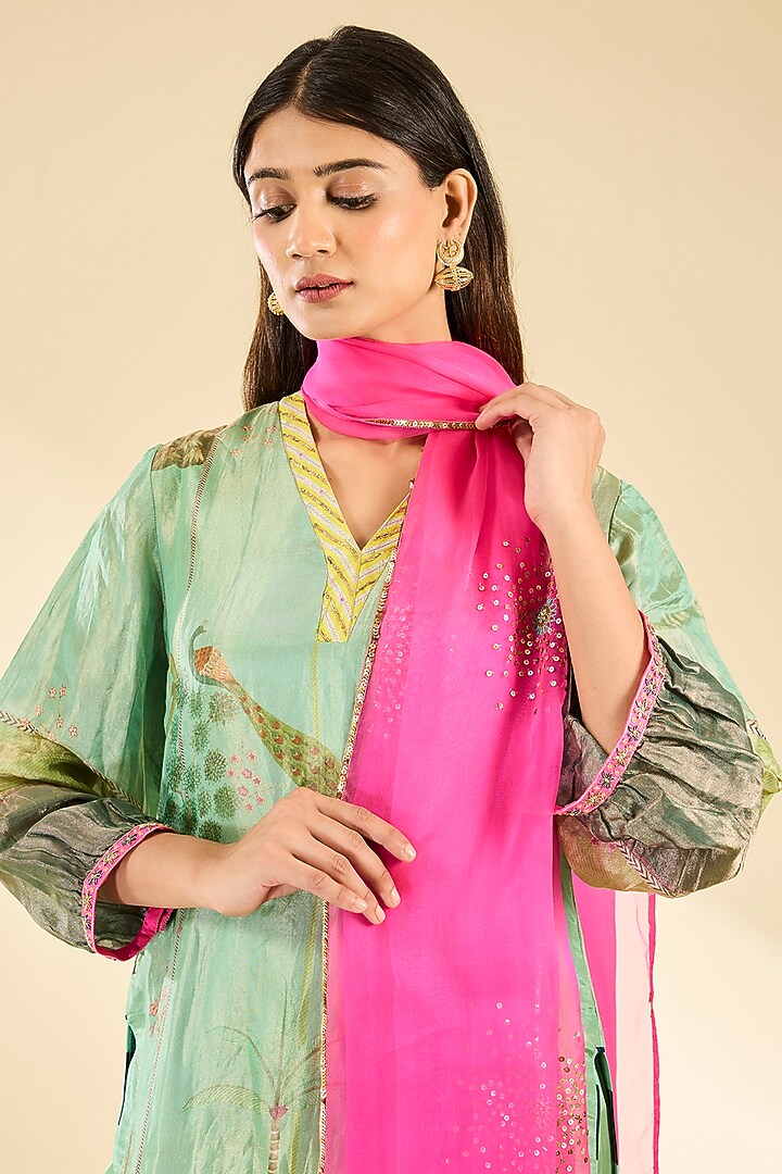 Multi-Colored Tissue & Modal Satin Floral Printed Kurta Set by Raji ramniq at Pernia's Pop Up Shop