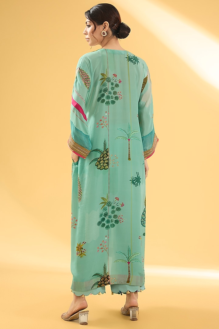 Powder Blue Crepe & Organza Printed Kurta Set by Raji ramniq at Pernia's Pop Up Shop