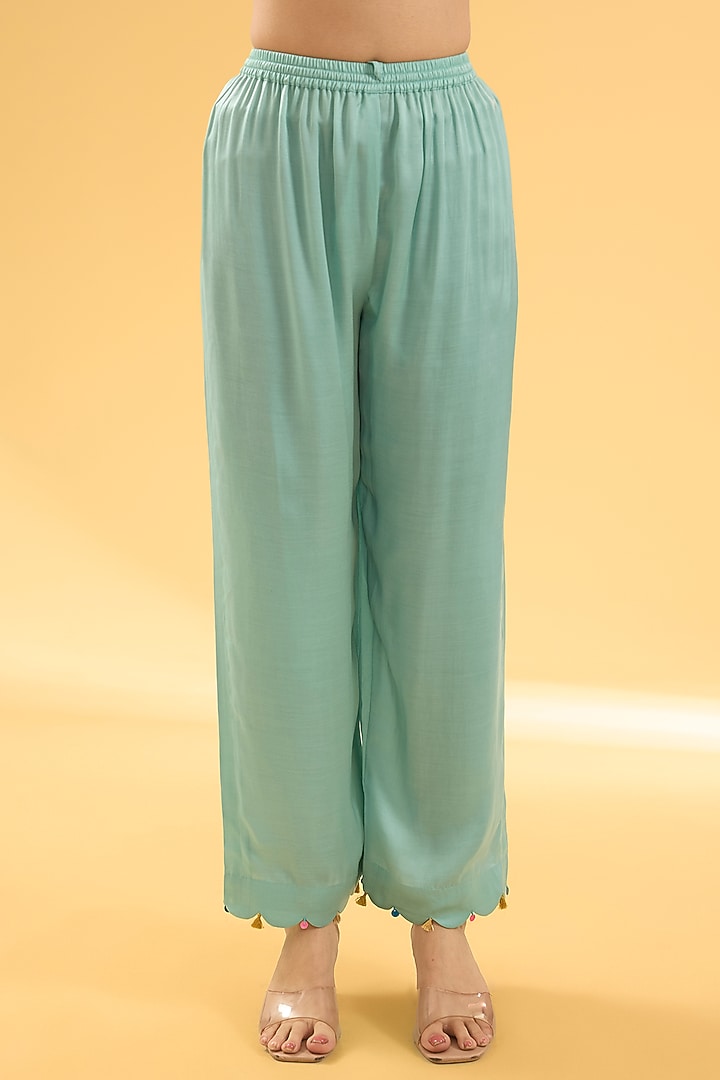 Powder Blue Crepe & Organza Printed Kurta Set by Raji ramniq at Pernia's Pop Up Shop