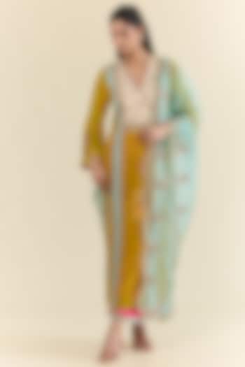 Yellow Crepe & Modal Satin Hand Embroidered Kurta Set by Raji ramniq at Pernia's Pop Up Shop