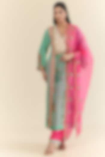 Blue Crepe & Modal Satin Hand Embroidered Kurta Set by Raji ramniq at Pernia's Pop Up Shop