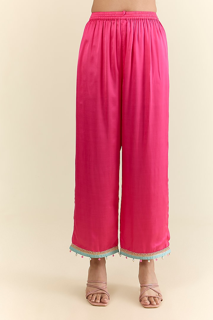 Blue Crepe & Modal Satin Hand Embroidered Kurta Set by Raji ramniq at Pernia's Pop Up Shop