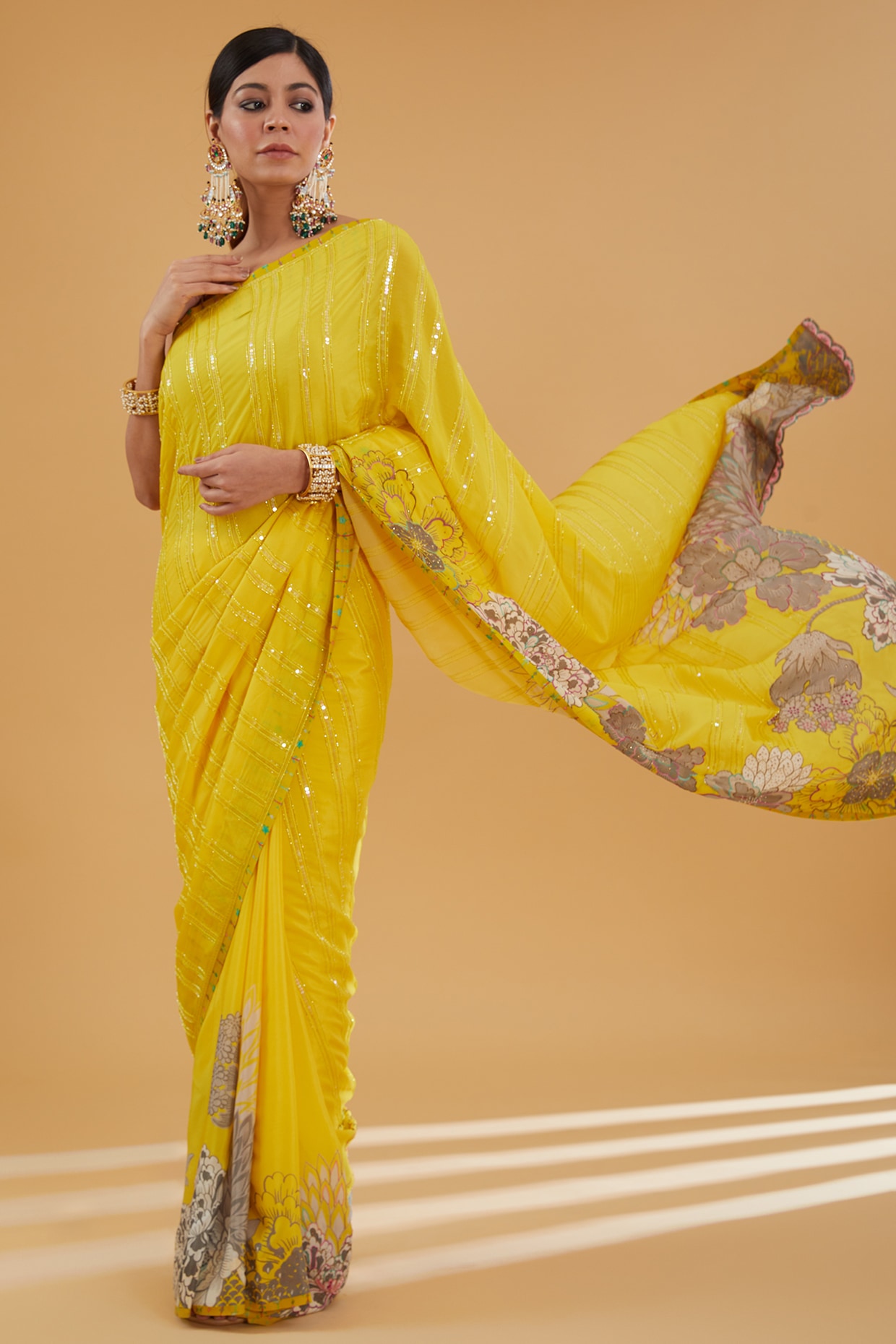 Buy online Soch Yellow Crepe Saree With Gold Border from ethnic wear for  Women by Soch for ₹4998 at 0% off | 2024 Limeroad.com