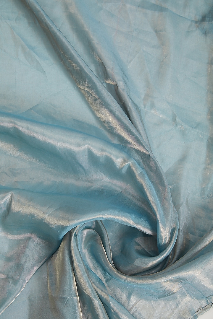 Ice Blue Organza Sequins Floral Embroidered Wedding Saree Set by Raji Ramniq at Pernia's Pop Up Shop