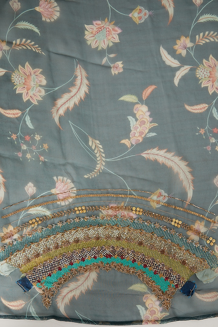 Teal Tissue Embroidered Wedding Saree Set by Raji Ramniq at Pernia's Pop Up Shop