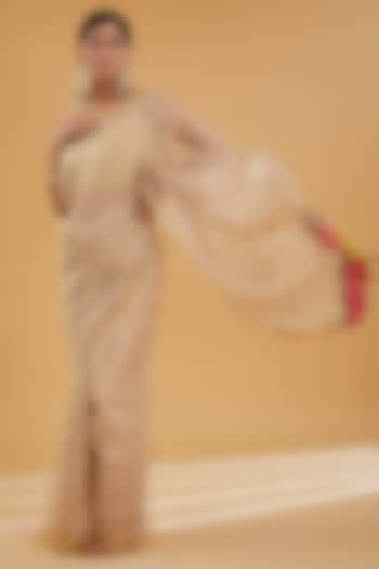 Ivory Gold Tissue Embroidered Wedding Saree Set by Raji Ramniq at Pernia's Pop Up Shop