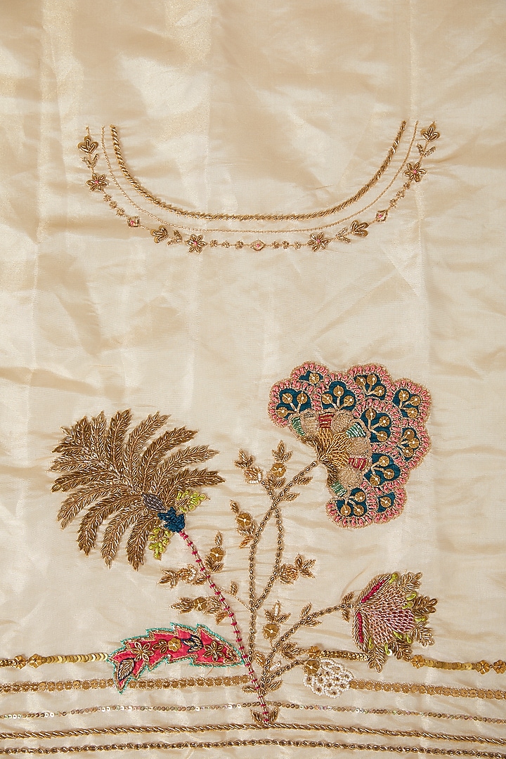 Ivory Gold Tissue Embroidered Wedding Saree Set by Raji Ramniq at Pernia's Pop Up Shop