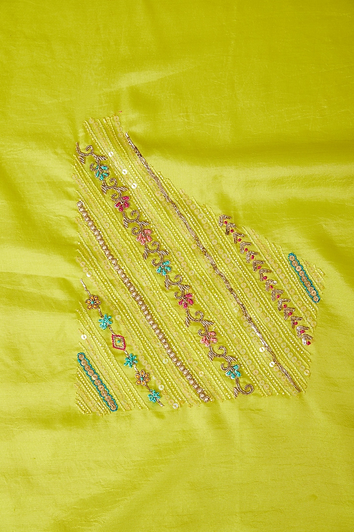 Powder Blue Crepe Printed & Hand Embroidered Wedding Saree Set by Raji Ramniq at Pernia's Pop Up Shop