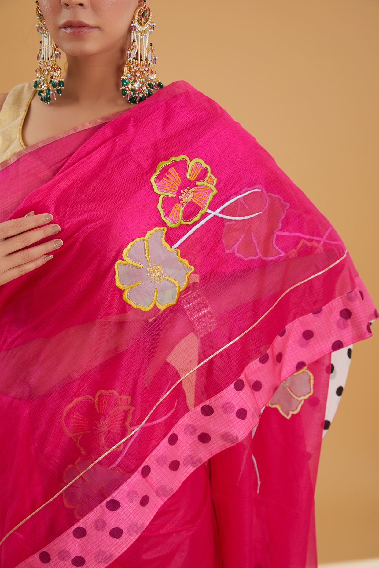 Swastik Design Applique Work Pure Cotton Saree – Craftyle