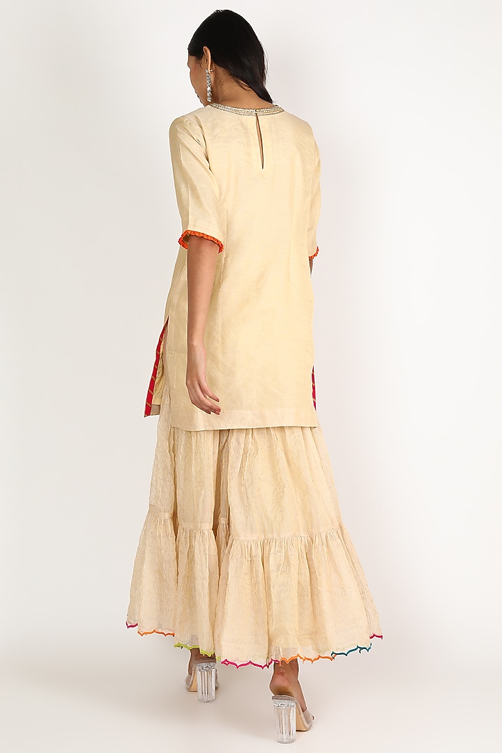 Off-White Handwoven Tissue Chanderi Gharara Set by Raji ramniq at Pernia's Pop Up Shop