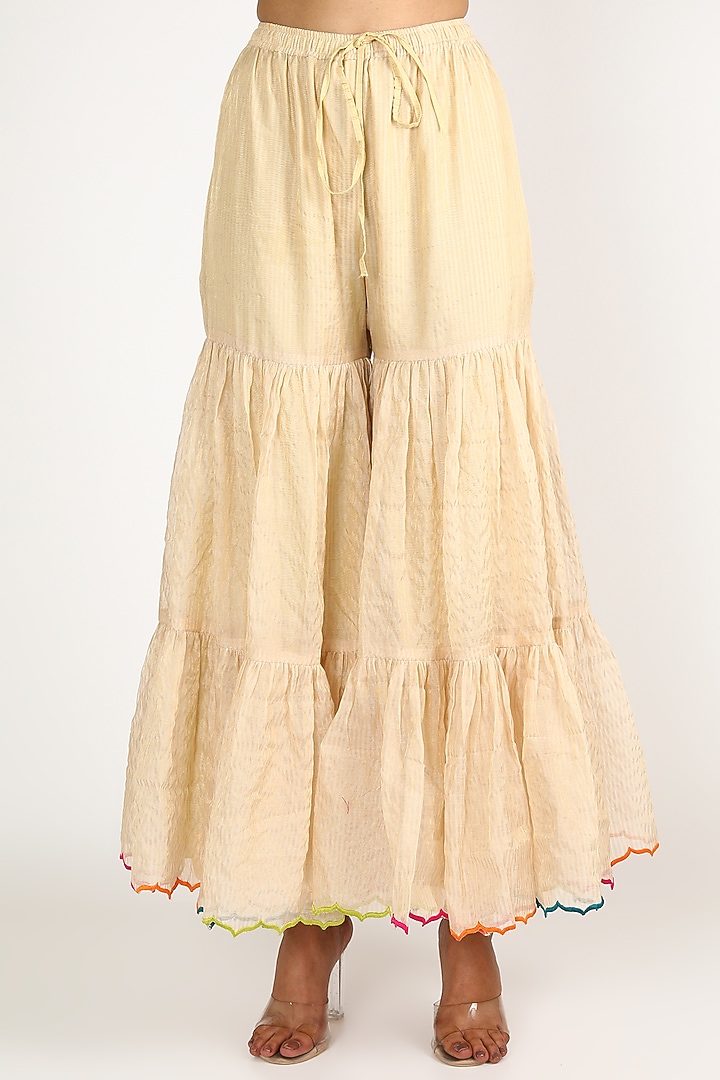 Off-White Handwoven Tissue Chanderi Gharara Set by Raji ramniq at Pernia's Pop Up Shop