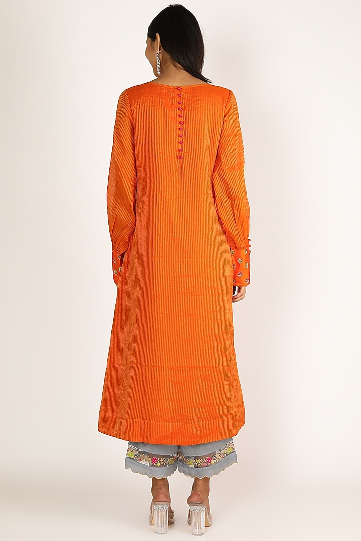 Orange Embroidered A-Line Kurta Set by Raji ramniq at Pernia's Pop Up Shop