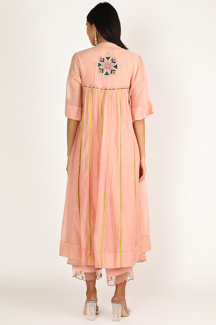Nude Pink Embroidered Kurta Set by Raji ramniq at Pernia's Pop Up Shop
