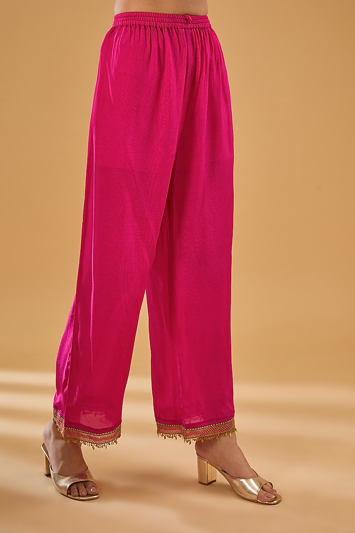 Magenta Crepe Printed & Embroidered Wedding Anarkali Set by Raji Ramniq at Pernia's Pop Up Shop