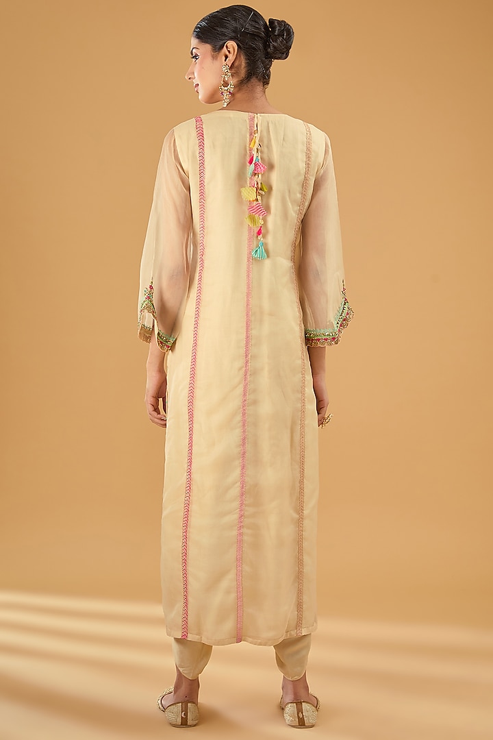 Ivory Organza & Modal Satin Hand Embroidered Kurta Set by Raji Ramniq at Pernia's Pop Up Shop