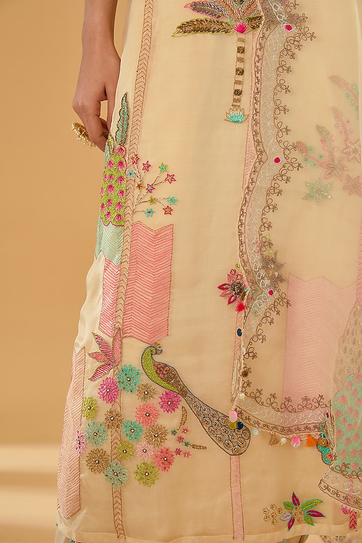 Ivory Organza & Modal Satin Hand Embroidered Kurta Set by Raji Ramniq at Pernia's Pop Up Shop