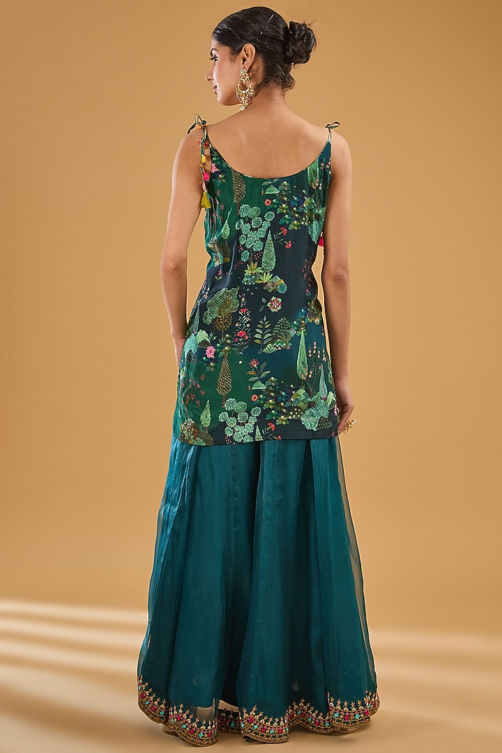 Teal Silk Organza Wedding Sharara Set by Raji Ramniq at Pernia's Pop Up Shop