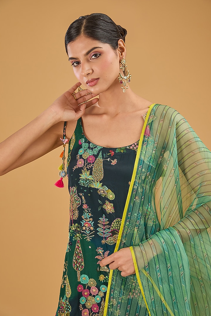 Teal Silk Organza Wedding Sharara Set by Raji Ramniq at Pernia's Pop Up Shop