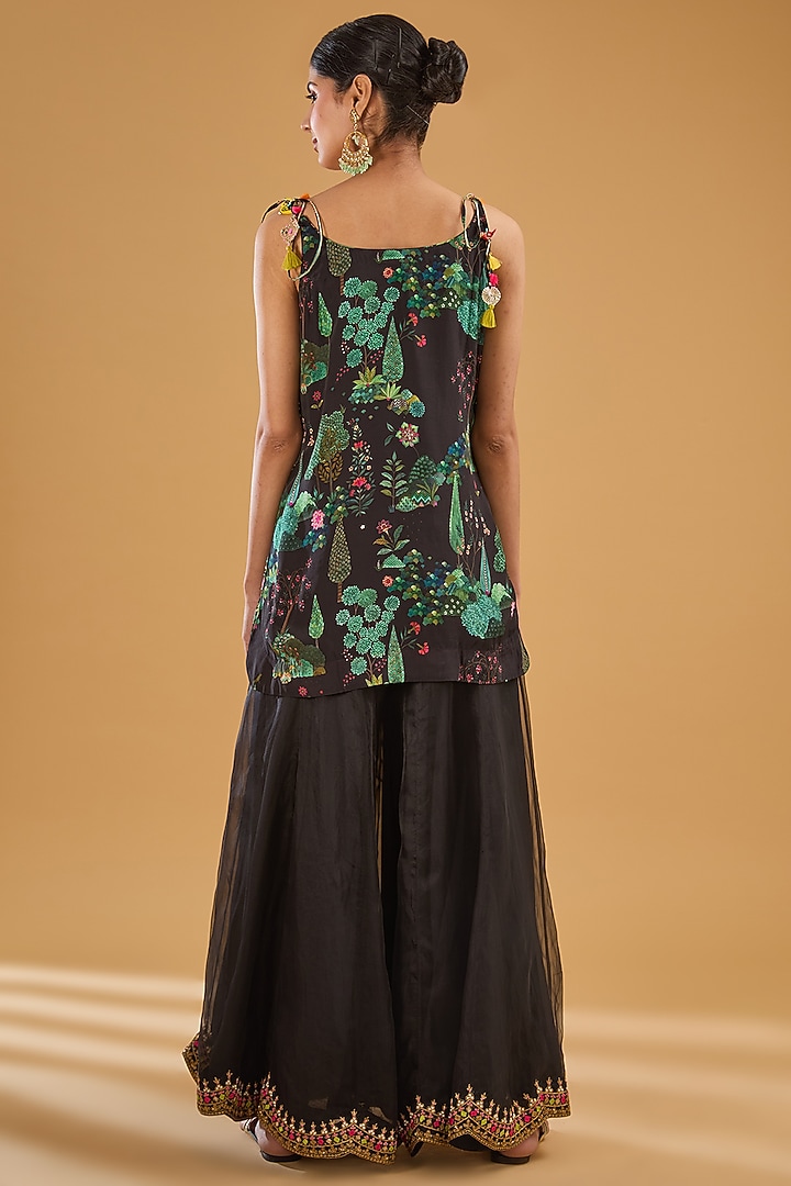 Black Silk Organza Wedding Sharara Set by Raji Ramniq at Pernia's Pop Up Shop
