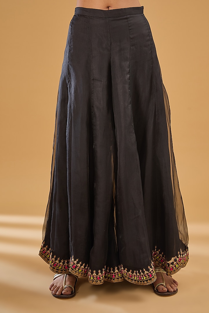 Black Silk Organza Wedding Sharara Set by Raji Ramniq at Pernia's Pop Up Shop