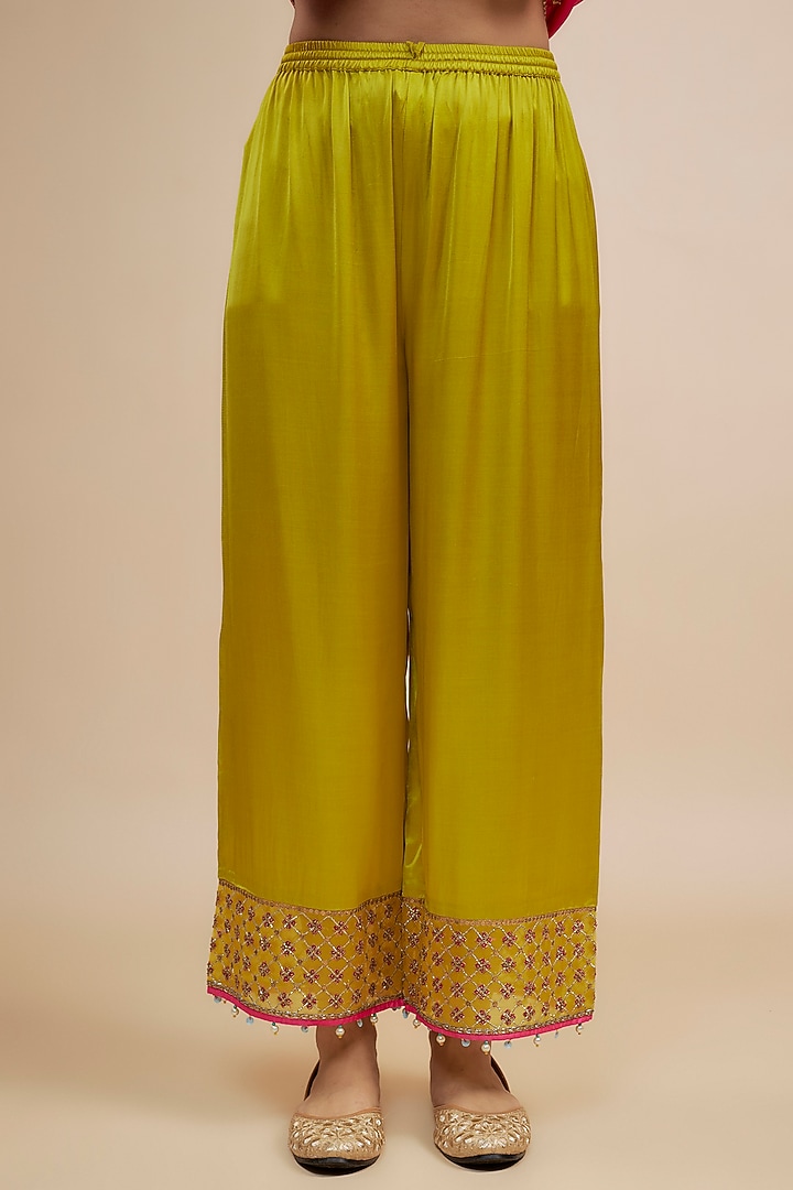 Hot Pink Silk Hand Embroidered Kurta Set by Raji ramniq at Pernia's Pop Up Shop