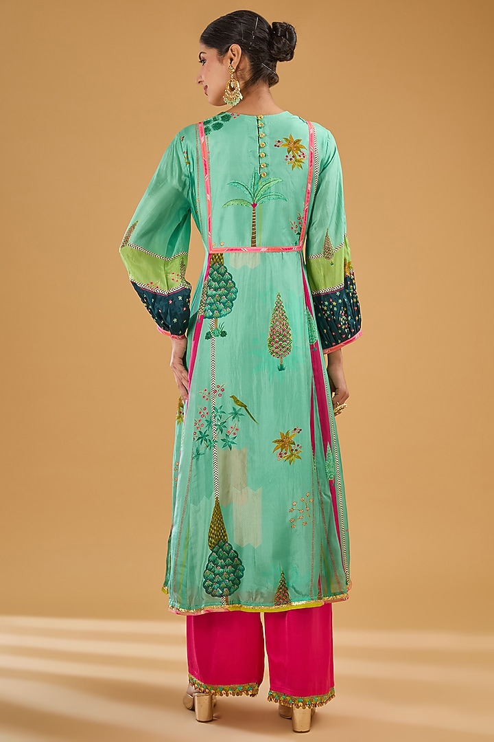 Powder Blue Silk Hand Embroidered Kurta Set by Raji Ramniq at Pernia's Pop Up Shop