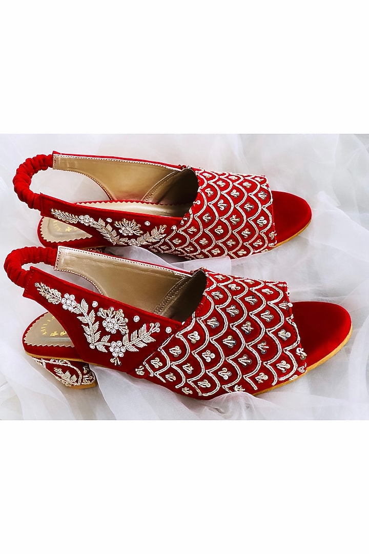 Red Embroidered Heels by Rajasthani Stuff at Pernia's Pop Up Shop