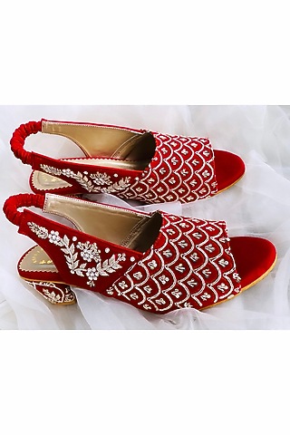 Red Embroidered Heels by Rajasthani Stuff