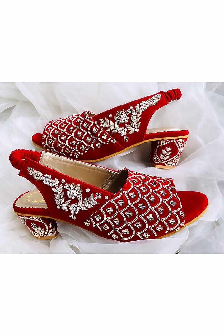 Red Embroidered Heels by Rajasthani Stuff at Pernia's Pop Up Shop
