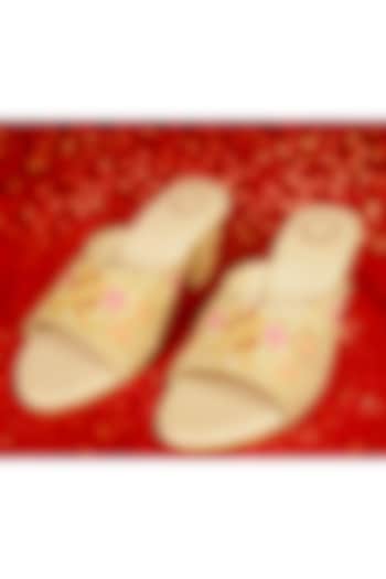 Cream Embroidered Heels by Rajasthani Stuff at Pernia's Pop Up Shop