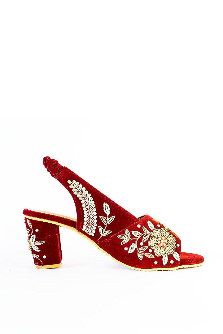 Maroon Bead Embroidered Heels by Rajasthani Stuff at Pernia's Pop Up Shop