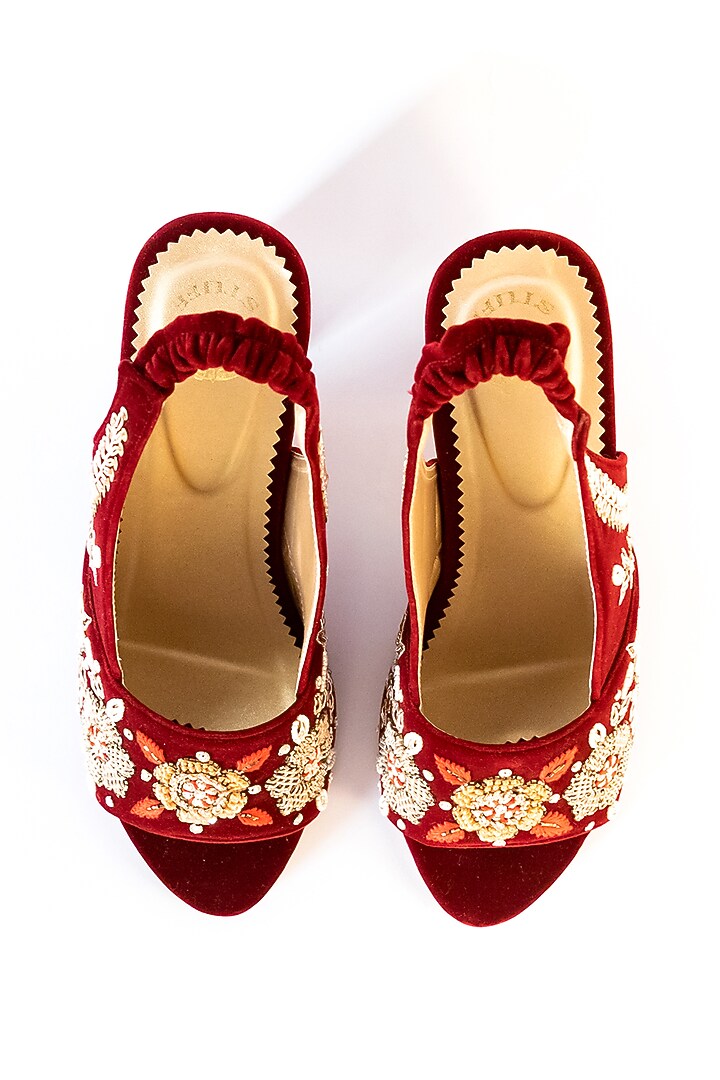 Maroon Bead Embroidered Heels by Rajasthani Stuff at Pernia's Pop Up Shop