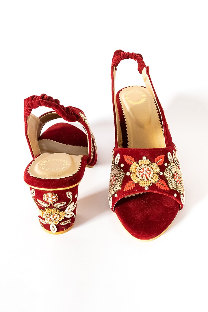 Maroon Bead Embroidered Heels by Rajasthani Stuff at Pernia's Pop Up Shop