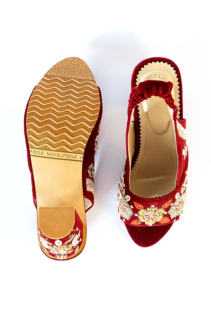 Maroon Bead Embroidered Heels by Rajasthani Stuff at Pernia's Pop Up Shop