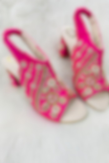 Pink Bead Embroidered Heels by Rajasthani Stuff