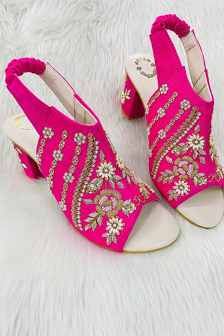 Pink Bead Embroidered Heels by Rajasthani Stuff