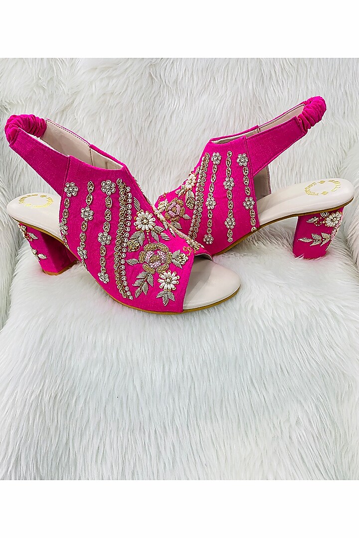 Pink Bead Embroidered Heels by Rajasthani Stuff at Pernia's Pop Up Shop