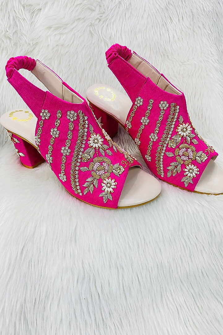 Pink Bead Embroidered Heels by Rajasthani Stuff at Pernia's Pop Up Shop