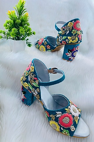 Blue Embroidered Heels by Rajasthani Stuff