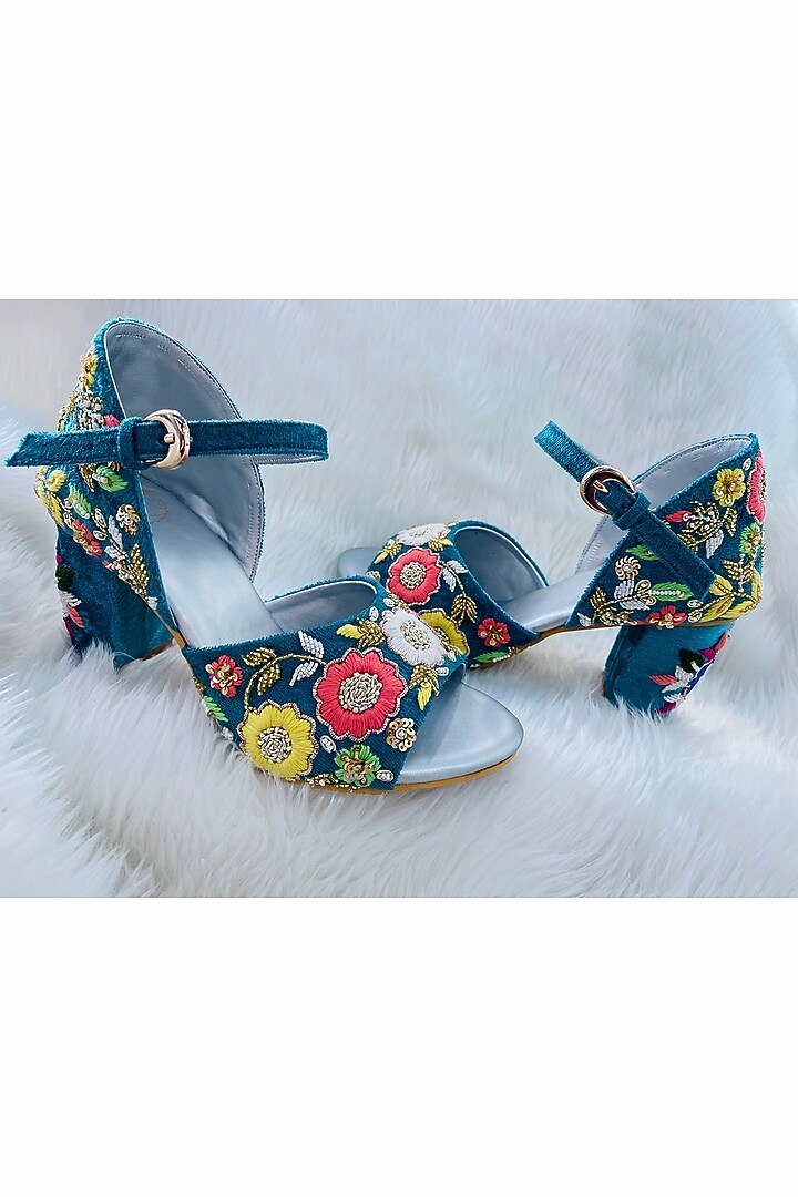 Blue Embroidered Heels by Rajasthani Stuff at Pernia's Pop Up Shop
