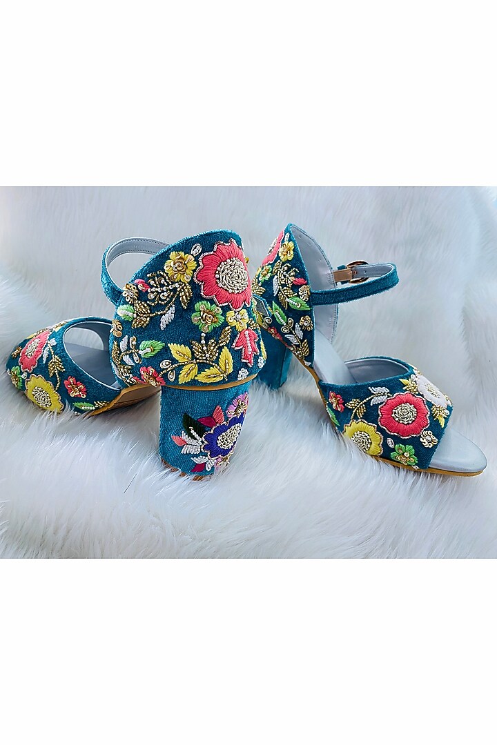 Blue Embroidered Heels by Rajasthani Stuff at Pernia's Pop Up Shop