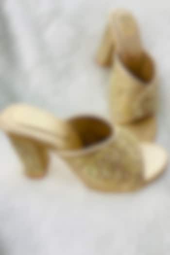 Gold Hand Embroidered Heels by Rajasthani Stuff