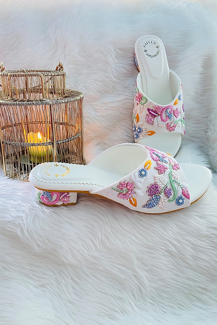 White Embroidered Heels by Rajasthani Stuff