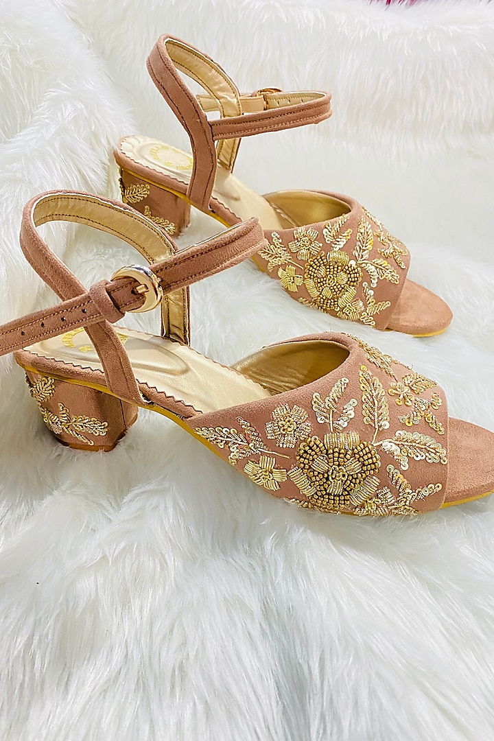 Nude Embroidered Heels by Rajasthani Stuff