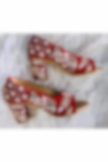 Red Sequins Embroidered Heels by Rajasthani Stuff