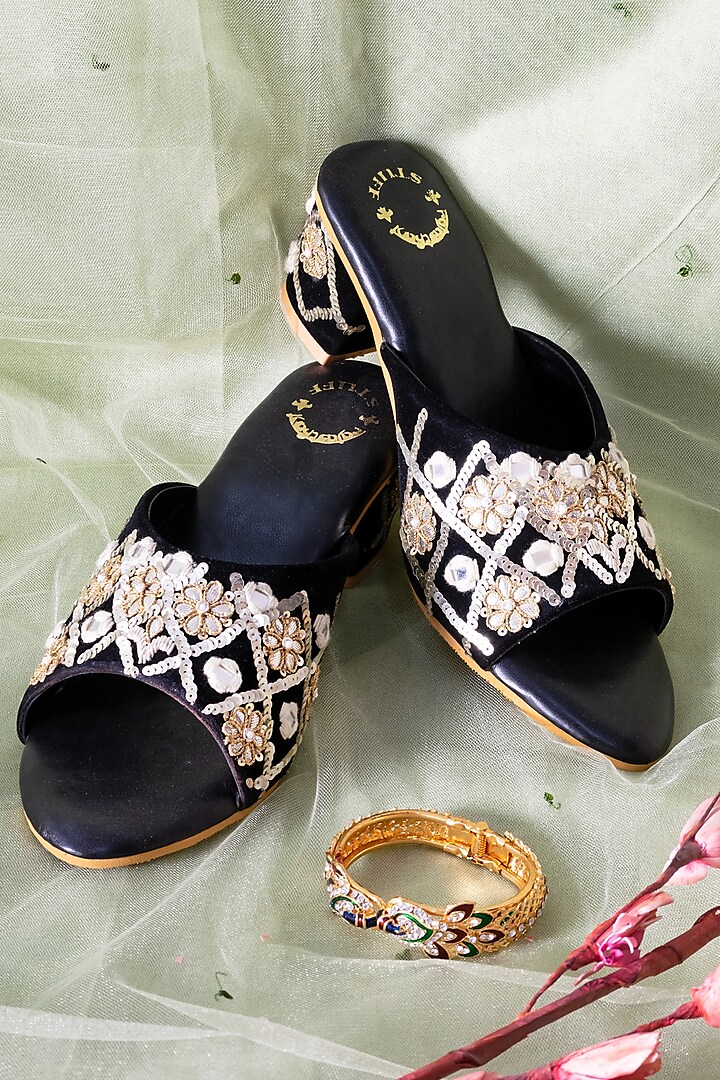 Black Embroidered Heels by Rajasthani Stuff