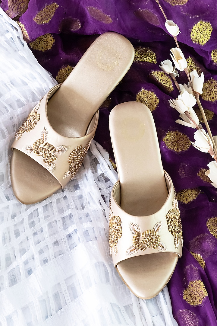 Gold Zari Embroidered Heels by Rajasthani Stuff