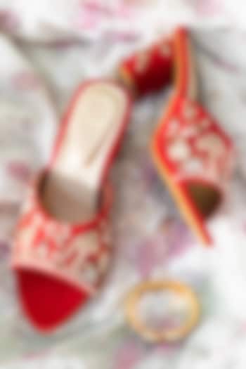 Red Thread Embroidered Heels by Rajasthani Stuff